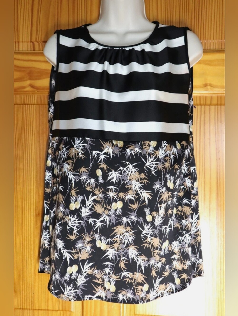 Peter Som Black & White Striped Pineapple Print Tank.